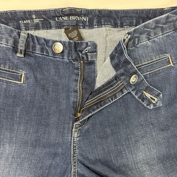 Lane Bryant Flare Jeans Genius Fit Deep Blue Denim Y2K White Stitching 18 Plus - Picture 2 of 10